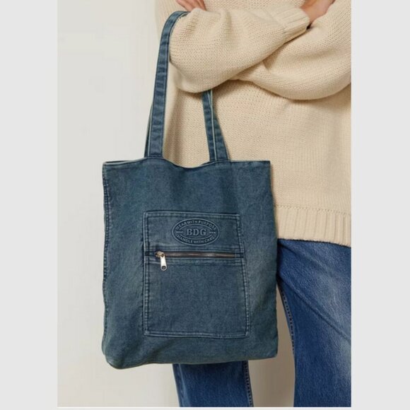 Urban Outfitters BDG Washed Denim Tote Bag Everyday Carry All Y2K Festival Vibe - Picture 1 of 15
